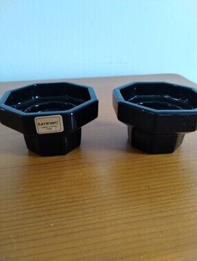 Luminarc France Black Octagonal Glass Candlestick Holder- Set of 2
